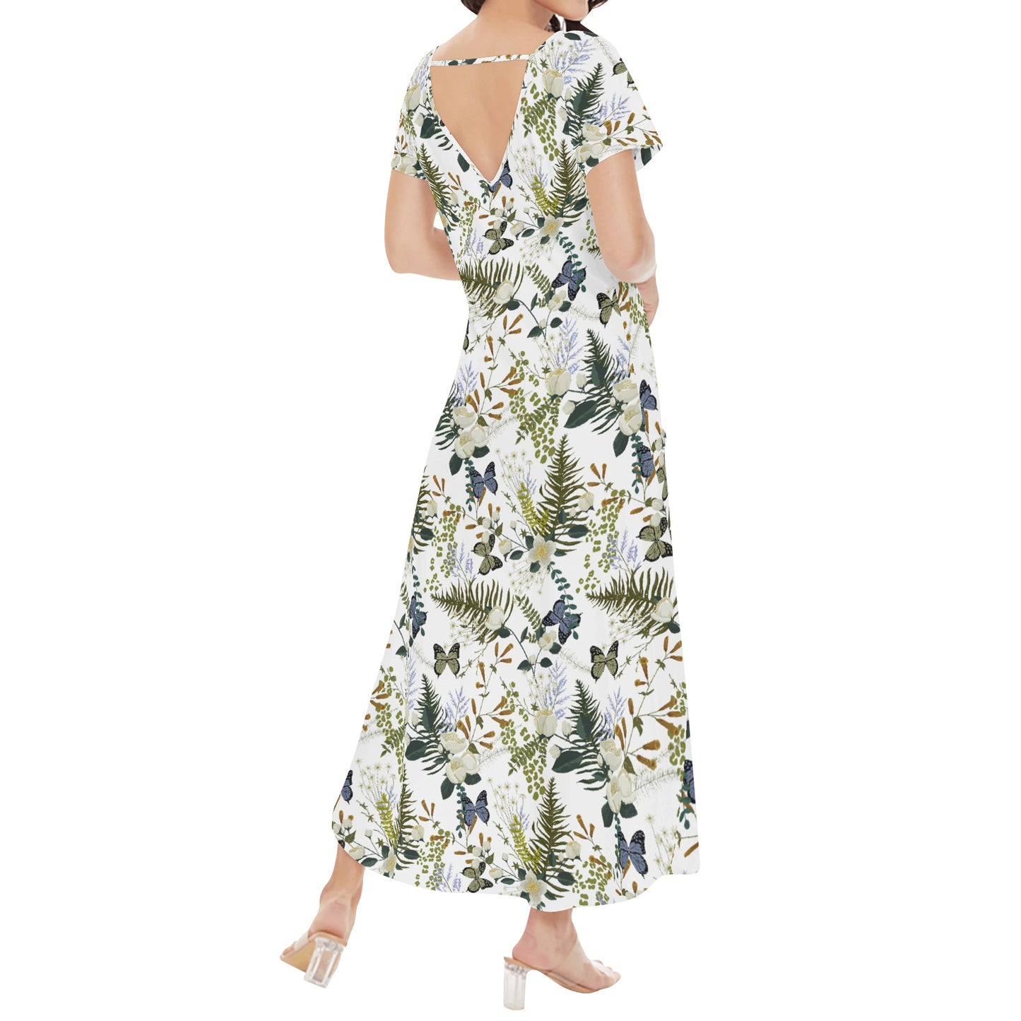 T4x Floral Womens Short Sleeve Long Draped Dress