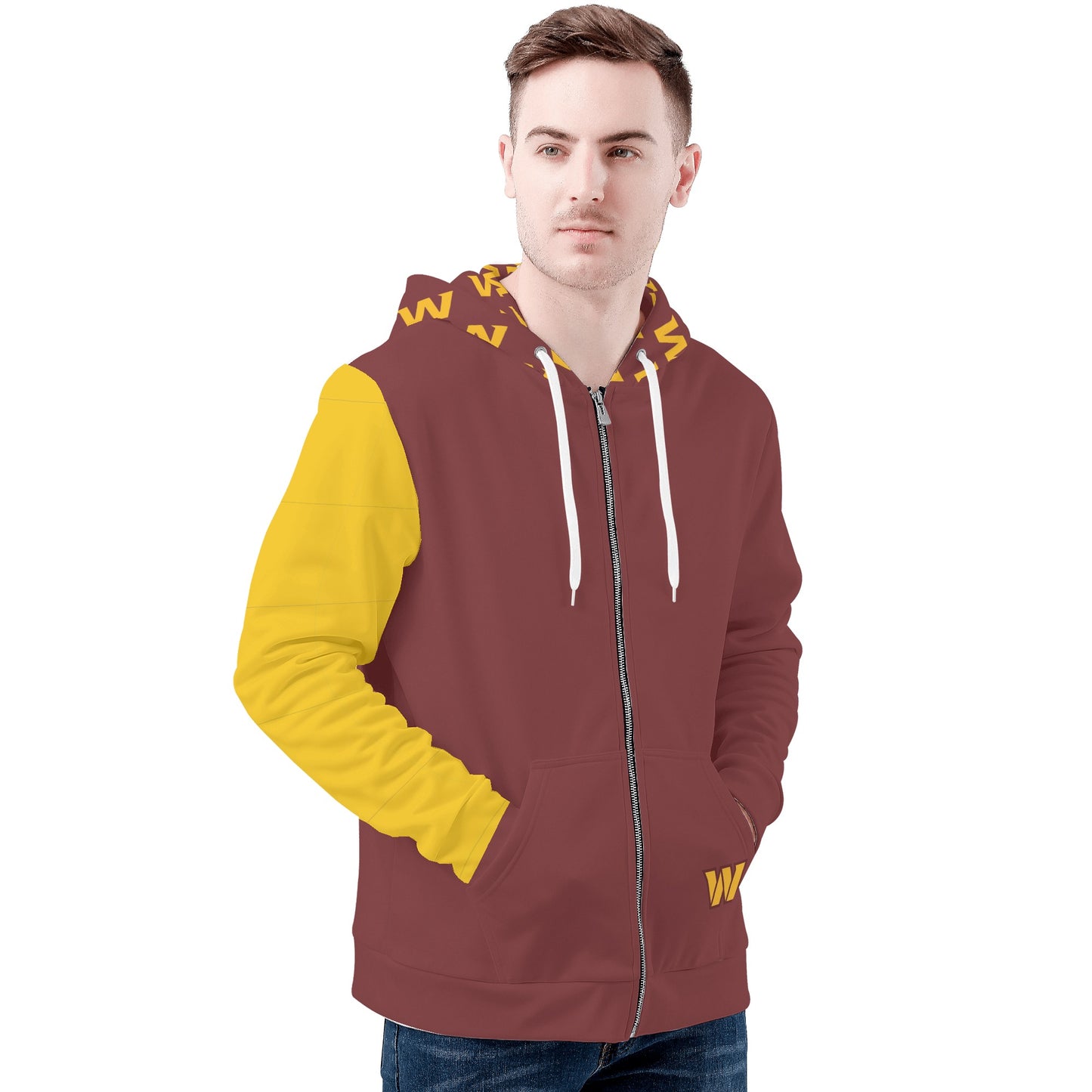 T4x Mens Burgandy and Gold Zip Up Hoodie