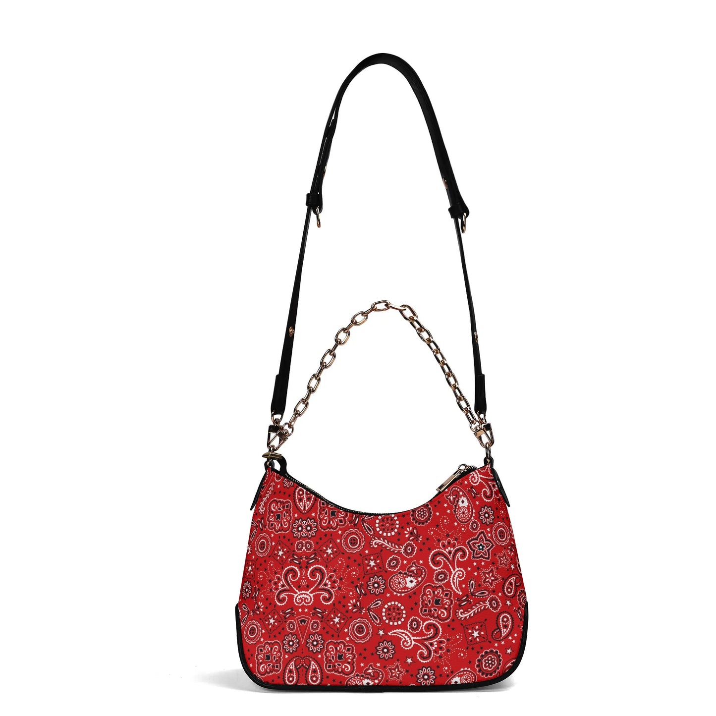 T4x Cross-body Red Scarf Pattern Bag with Chain Decoration