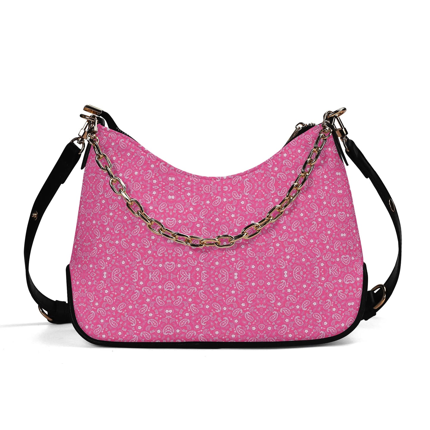 T4x Cross-body Pink Scarf Pattern Bag with Chain Decoration