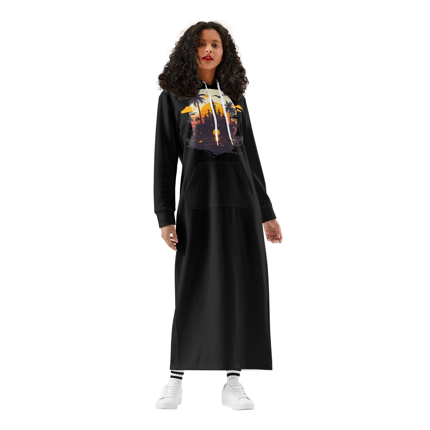 T4x Sunset Black Womens Long Hoodie Dress