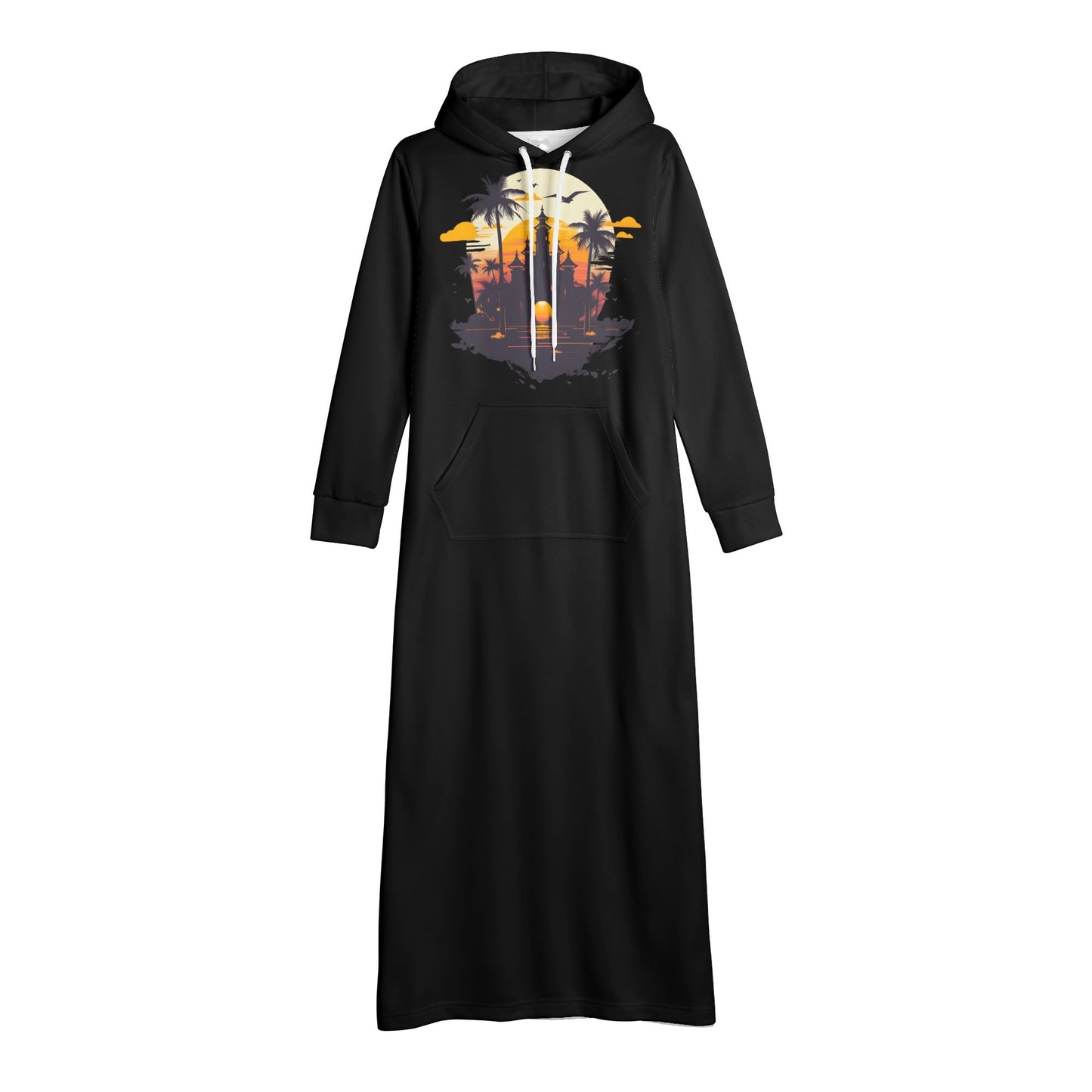 T4x Sunset Black Womens Long Hoodie Dress