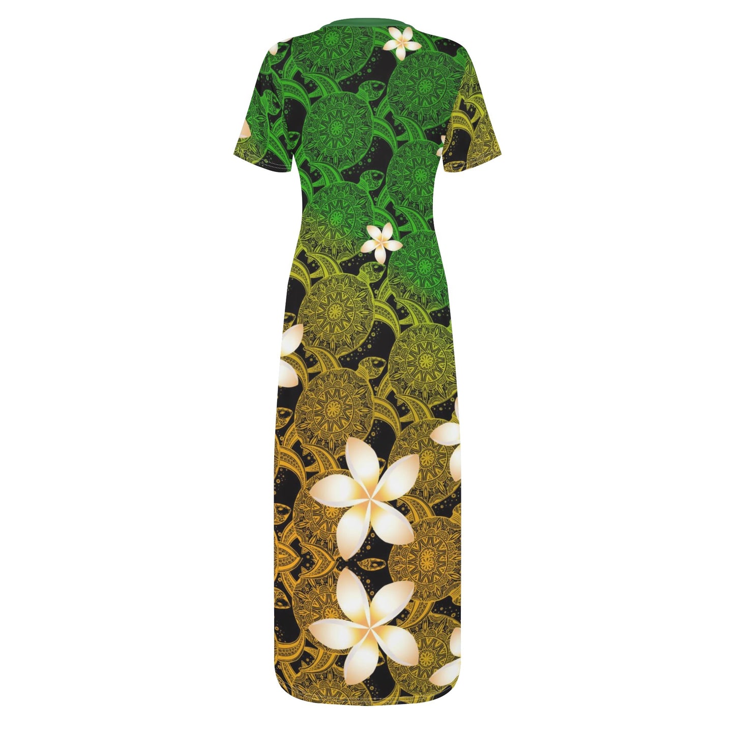 Green and Yellow Sea Short Sleeve Casual Long Dresses