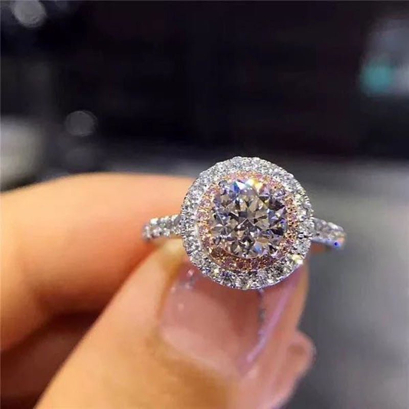 18K Gold Plated Ring for Women Moissanite Style Jewelry Gemstone Tension Setting Mini Diamond Ring - T4x Quadruple Love