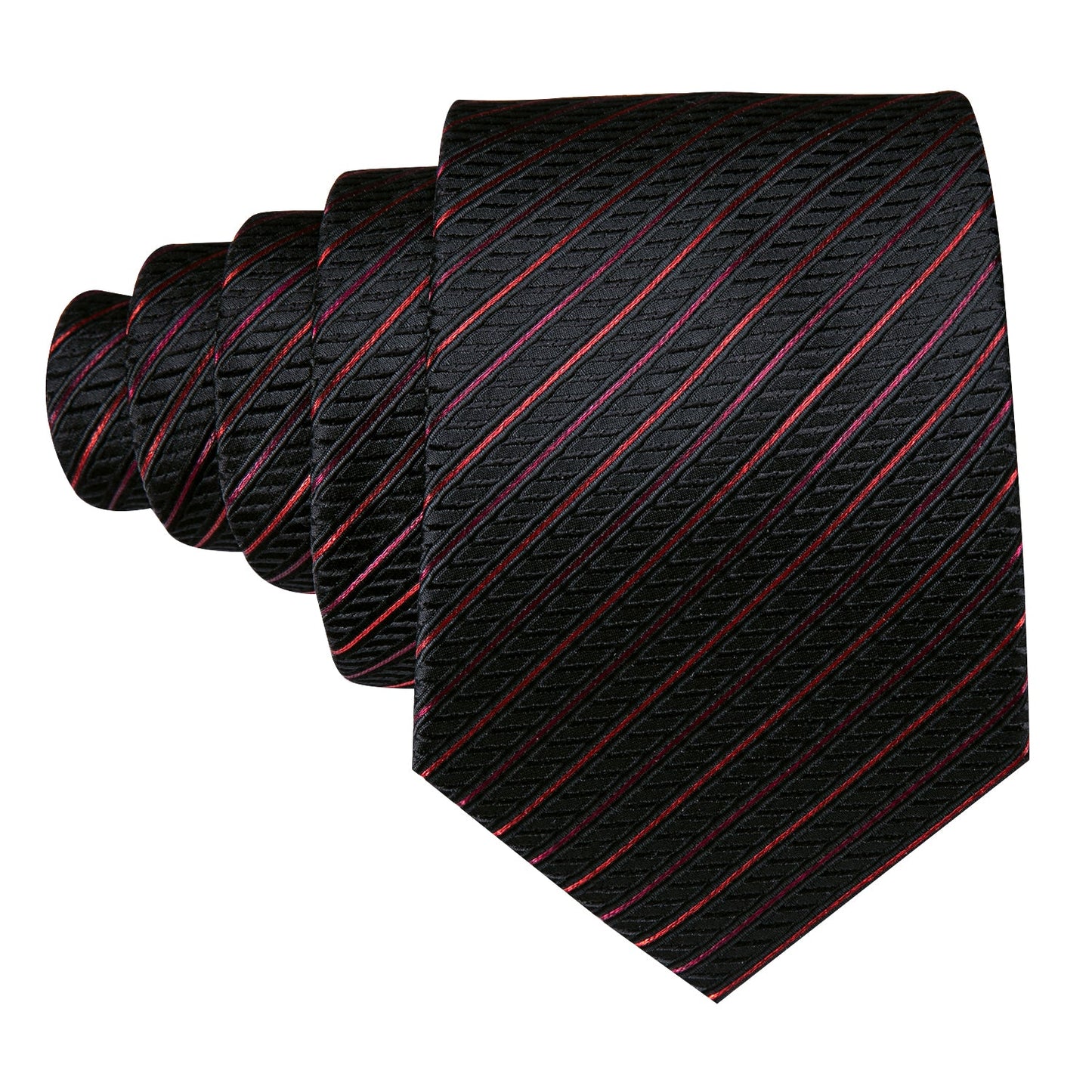 Black and Red Men Tie with Hanky Set Striped Silk - T4x Quadruple Love