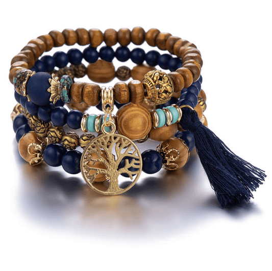 Bohemian style multi-layer wood bead beaded bracelet - T4x Quadruple Love