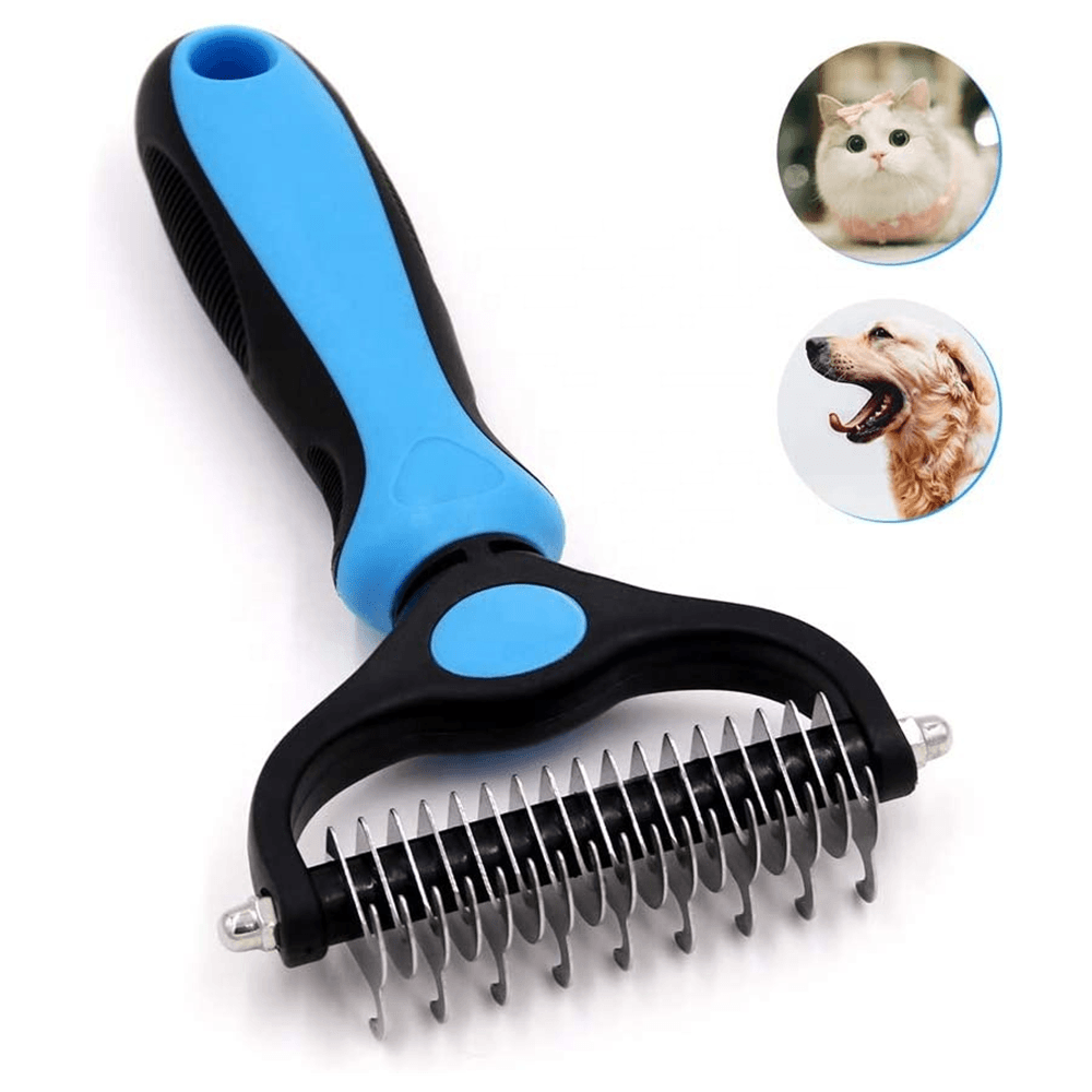 Double Sided Shedding and De matting Undercoat Rake Comb for Dogs and Cats - T4x Quadruple Love