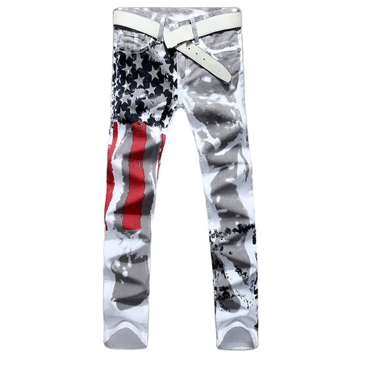 Men Casual American USA Flag Printed Jeans - T4x Quadruple Love