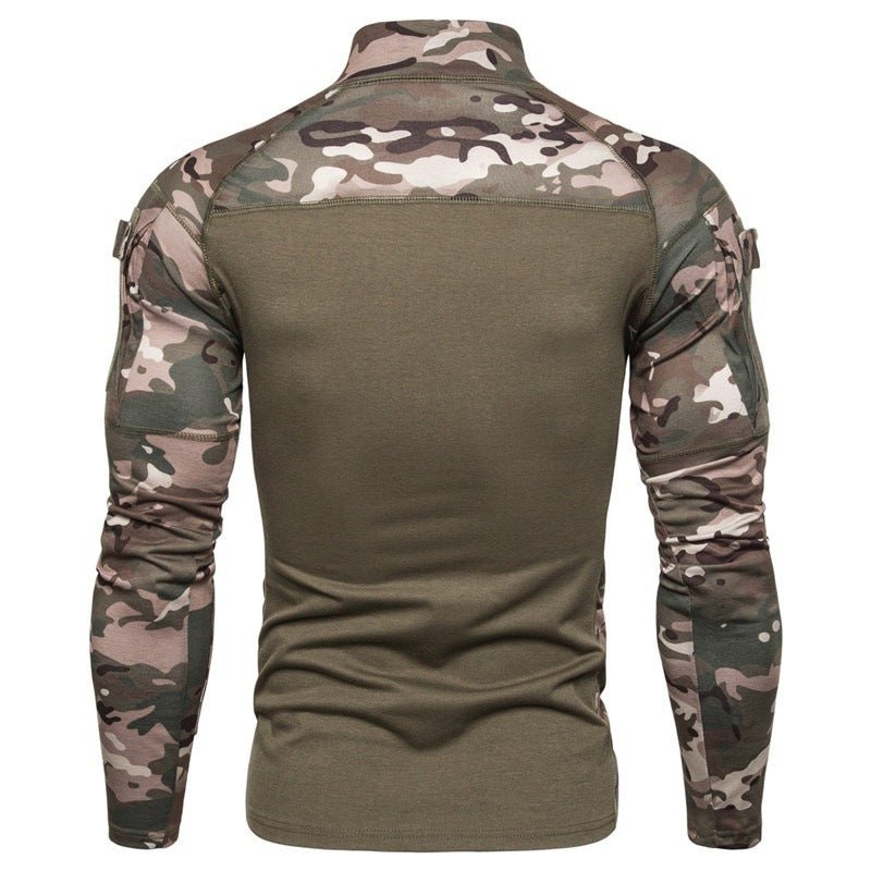 Men Outdoor 1/4 zip Full Long Sleeve Sports Hiking Camo Tee Army Military Tactical Assault Combat Shirts - T4x Quadruple Love