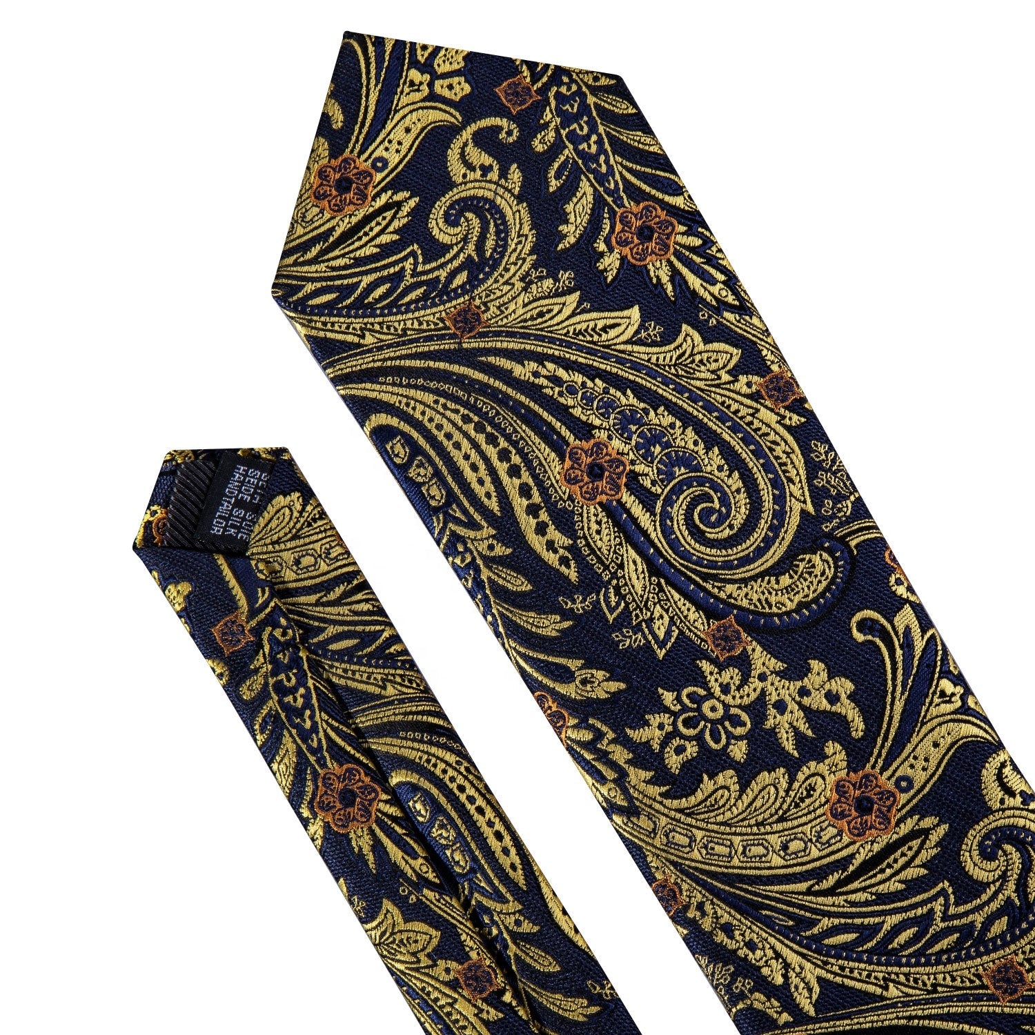 Men Silk Jacquard Woven Black Gold Flower Paisley Neckties - T4x Quadruple Love