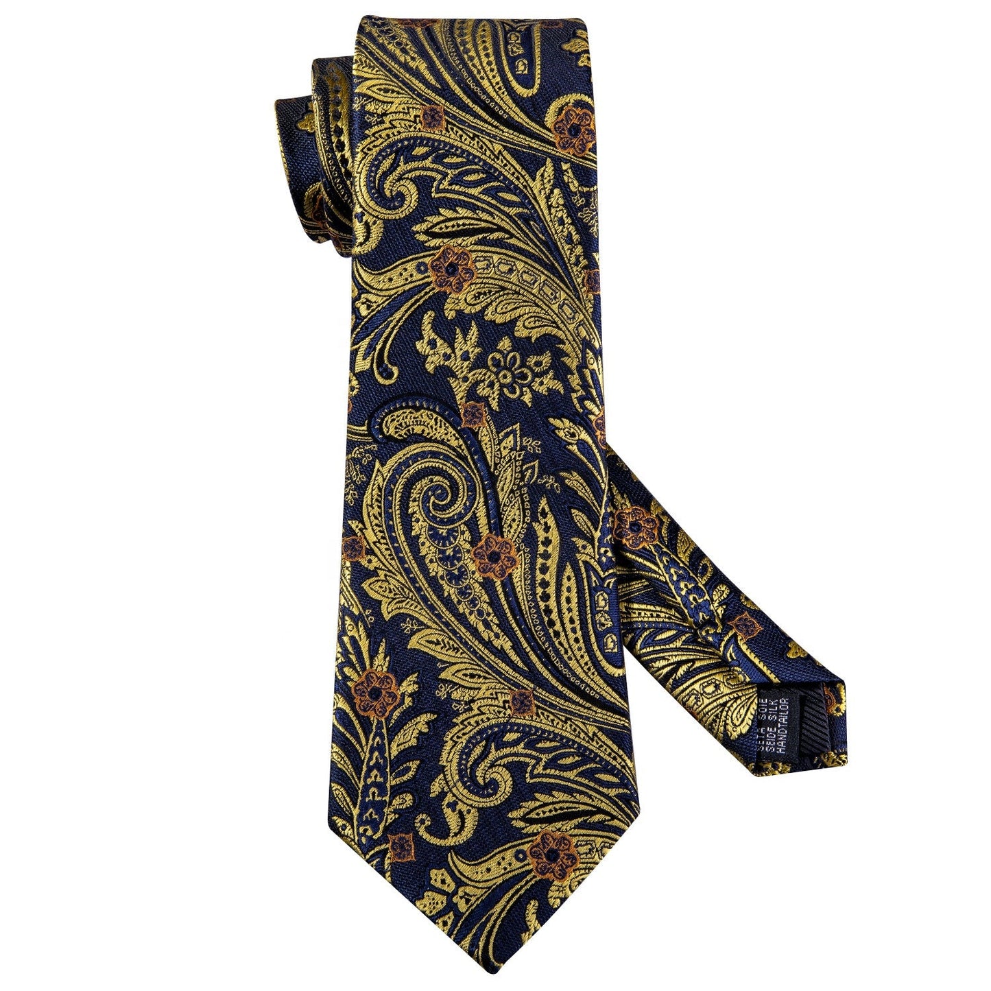 Men Silk Jacquard Woven Black Gold Flower Paisley Neckties - T4x Quadruple Love