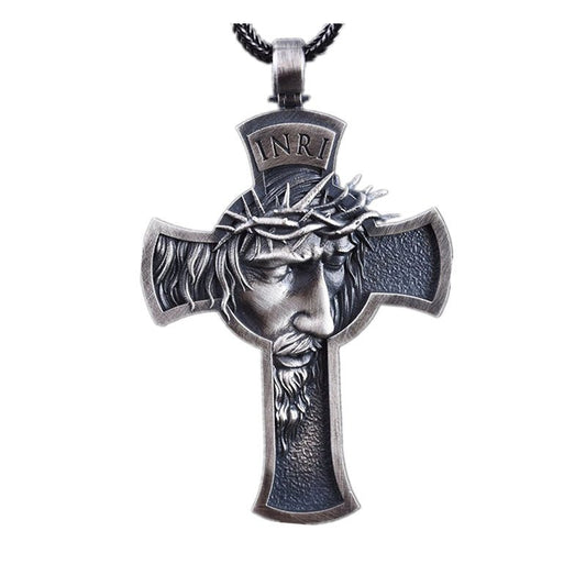 Mens christian jewelry barbed wire necklace jesus cross necklace - T4x Quadruple Love
