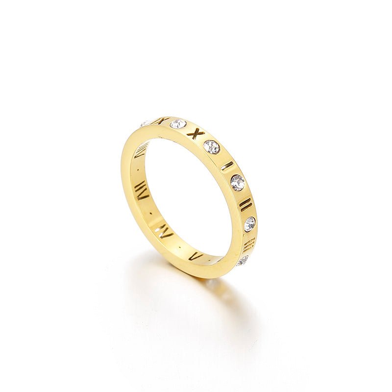 Roman Numerals Rings 18k Gold Plated Zircon Stainless Steel - T4x Quadruple Love