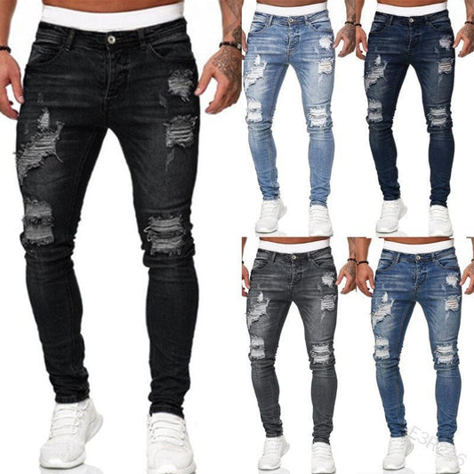 Streetwear Black Ripped Jeans Men Skinny Slim Fit - T4x Quadruple Love