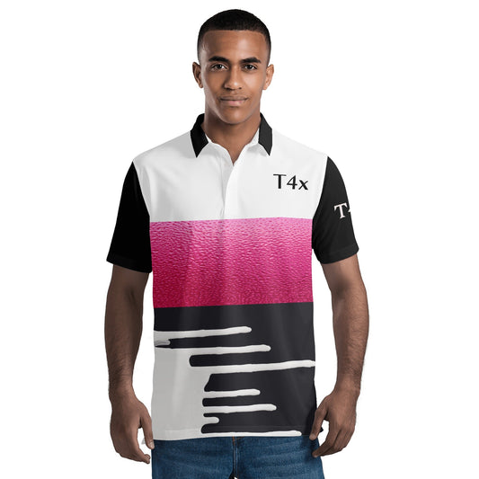 T4x Pink, Black and White Men's Polo Shirt - T4x Quadruple Love