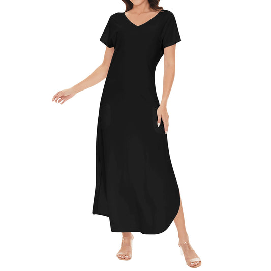 T4x Women's Black Short Sleeve Long Draped Dress - T4x Quadruple Love
