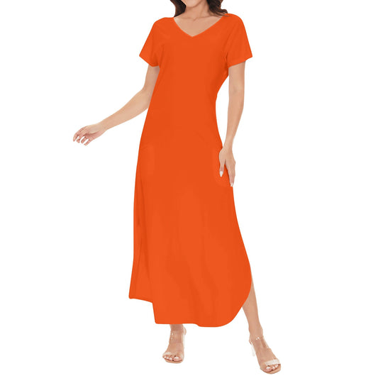 T4x Women's Orange Short Sleeve Long Draped Dress - T4x Quadruple Love