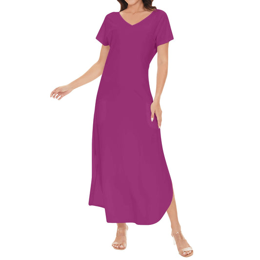 T4x Women's Purple Short Sleeve Long Draped Dress - T4x Quadruple Love